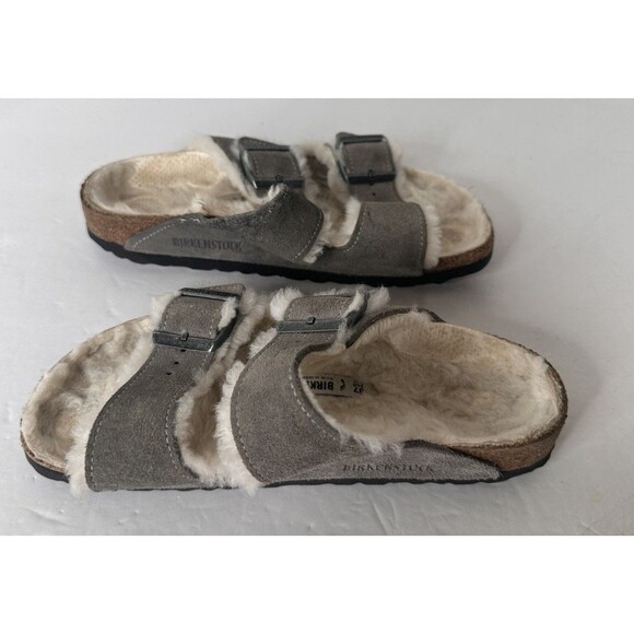 Birkenstock Shearling Sandals 39 Suede Leather Stone
